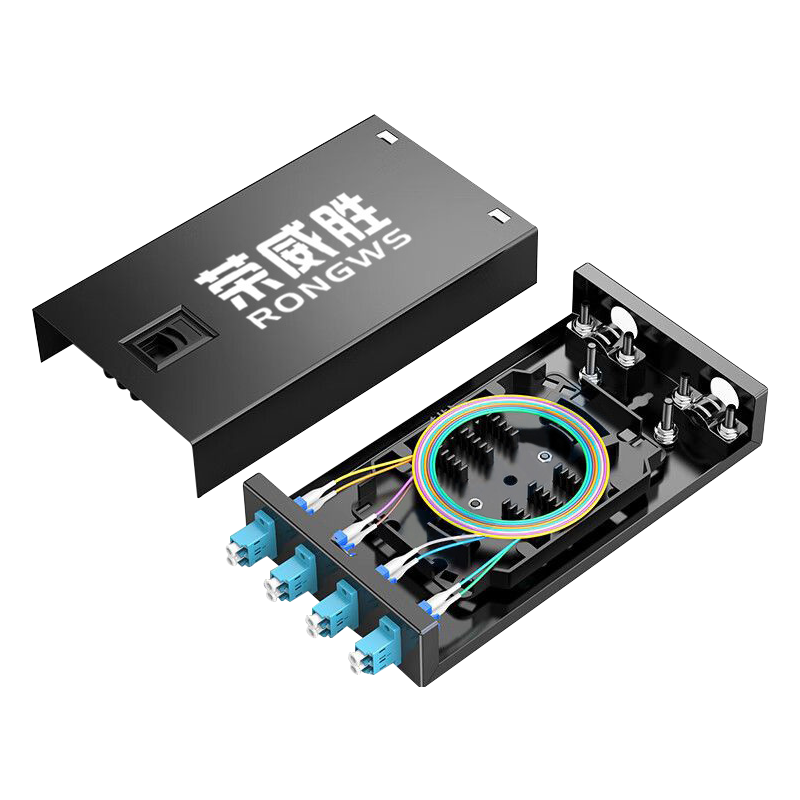 Rongwei Sheng 8-Port Fiber Optic Terminal Box LC Single-Mode 9/125 Fully Equipped with Flange Pigtail Cable Splice Box Universal Fiber Optic Splice Tray Distribution Frame RWS-ZDH-8LC