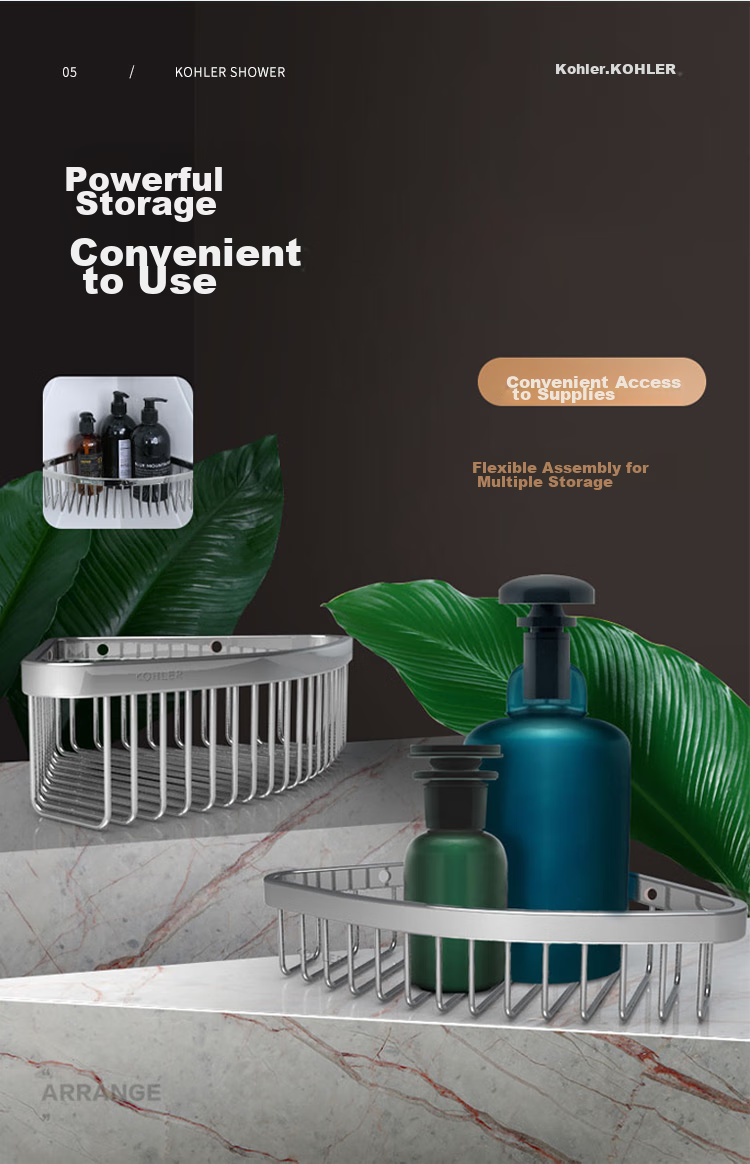 KOHLER Corner Basket Storage Rack, Bathroom Hardware Hanger, Triangular Basket K-1897T Stainless Steel, 205mm 10