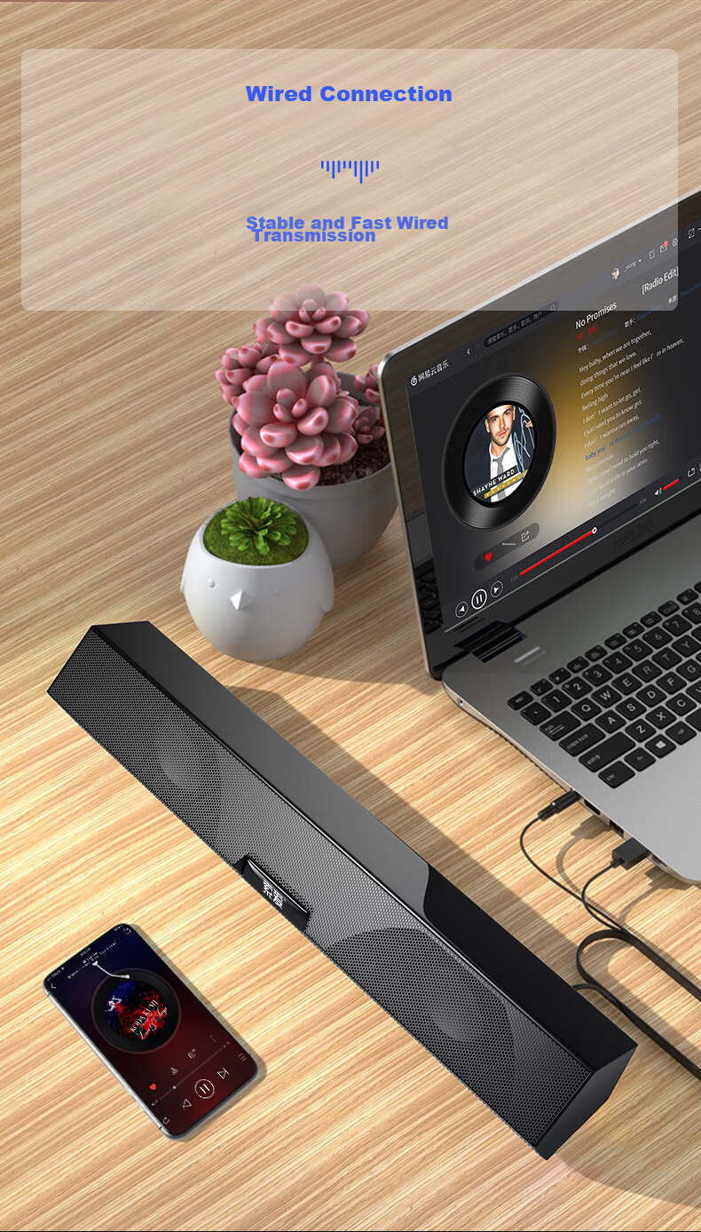 Soaiy SA-A2 Speaker, Computer Speakers, Mini Speakers, Multimedia Laptop Desktop Home Use, Online Class, Desktop USB Wired Subwoofer, Long Bar Speaker, Standard Versio 5