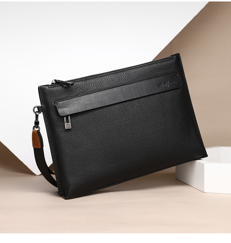 ELLE HOMME Business Men's Clutch, Soft Top-Grain Leather Envelope Bag, Large Capacity Multi-Compartment Handbag EB084800101 Black, Birthday Gift for Boyfriend 2