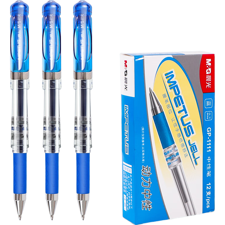 M&G Stationery, 0.7mm Blue Gel Pen, Large Capacity Bullet Tip, for Handwriting Practice And Signing, Office Writing Pen GP1111B, Pack of 3