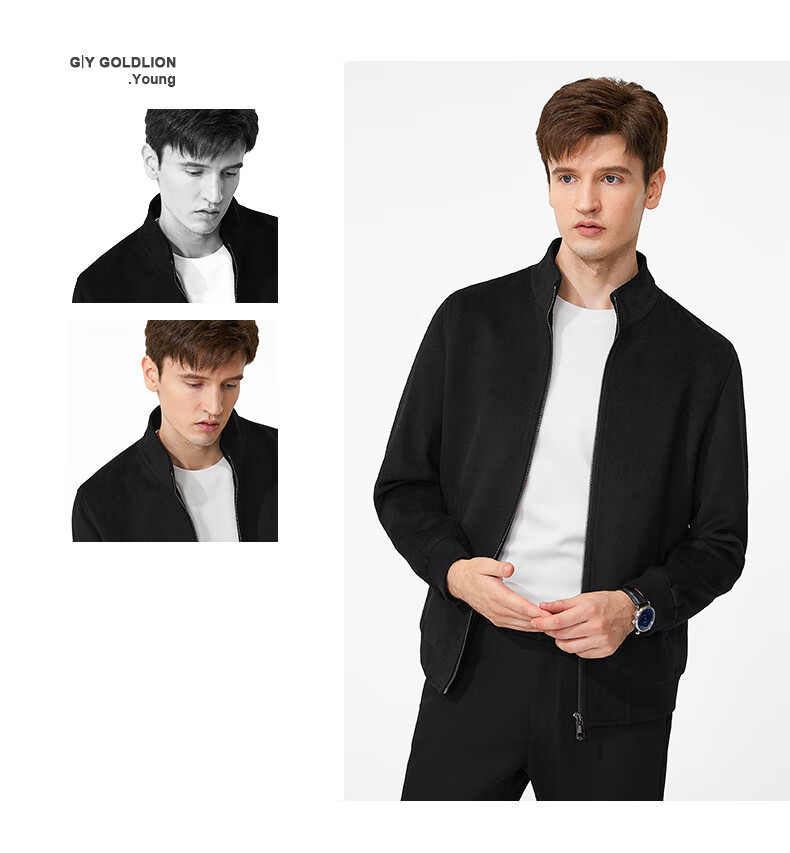 Goldlion [Warm Merino Wool] Stand-Collar Jacket, 2026 Autumn Men's High-End Lightweight Coat, Black, Size M 9