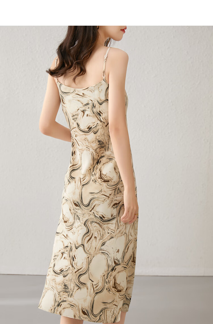 Sentubila Spring And Autumn French Floral Print Spaghetti Strap Dress Elegant Goddess Style Sexy Slimming Dress Apricot Base Floral Pattern Size S 15