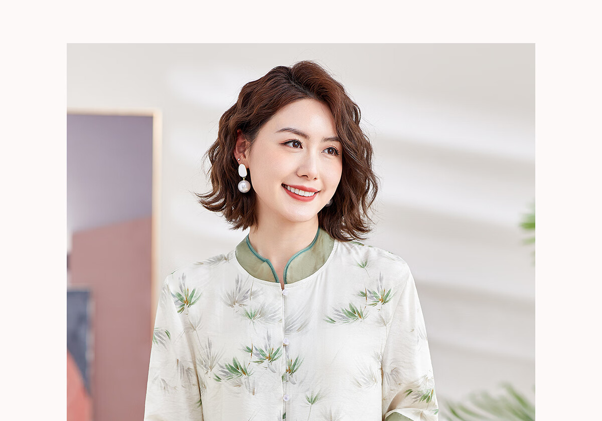 YUZHAOLIN Middle-aged and Elderly Women's Three-Quarter Sleeve Shirt Mom's Blouse Y244C1815 6