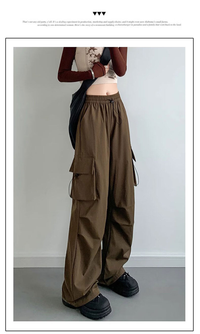 LangSha American-Style Parachute Cargo Pants for Women, Summer Ice Silk High-Waist Wide-Leg Loose Casual Quick-Dry Outdoor Sports Pants for Wome 39