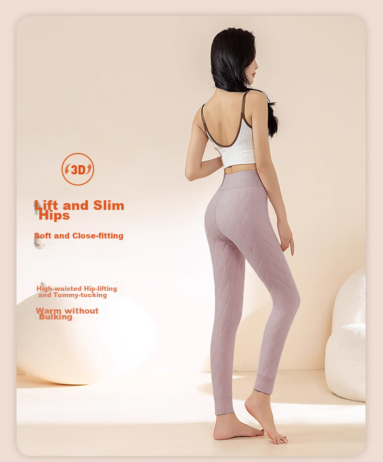 LangSha 100% Wool Thermal Pants for Women, Autumn And Winter Fleece-Lined Thick Cotton Pants, High-Waist Plus Size Slim-Fit Leggings 12