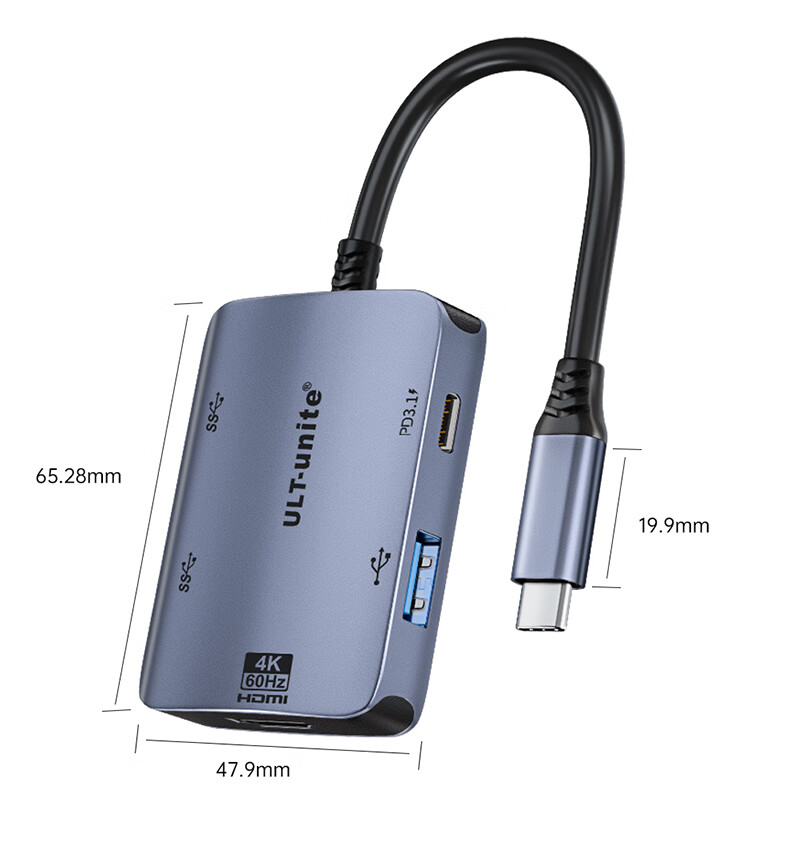 ULT-Unite Type-C Expansion Dock, USB3.0 Hub, HDMI Adapter, Compatible with Apple MacBook Computers, Converter for 4K60Hz Screen Casting, PD Charger, Five-I 14