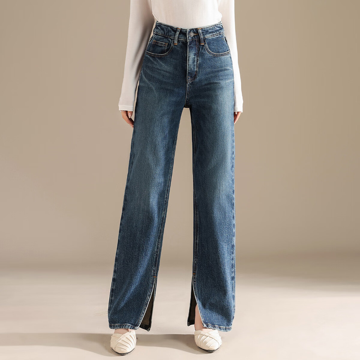 RAIN.CUN Split Straight-Leg Jeans for Women, High-End Fashion, Spring And Autumn New Style 2024, Slimming Cigarette Pants, Long Trousers