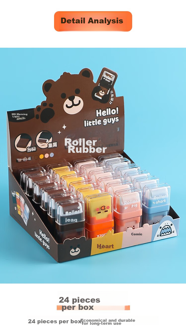 M&G Roller Eraser, Clean without Leaving Marks, Low Residue, Double-Sided Eraser, Creative Cartoon Cute Design, Random Colors, Pack of 5, AXP963GX 5