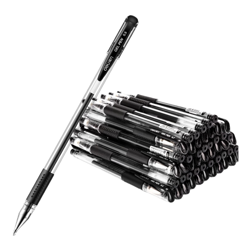 Deli Classic Retractable Gel Pen, 0.5mm Office Gel Pen, Ballpoint Pen with Bullet Tip, 50 Pens/box, Black 33393, College Entrance Exam