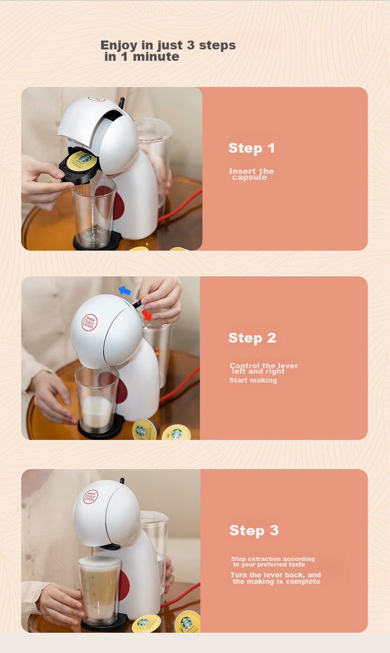 DOLCE GUSTO, Nestle, Semi-Automatic Portable Capsule Coffee Machine, Piccolo XS White, Home And Office Entry-Level Model 6