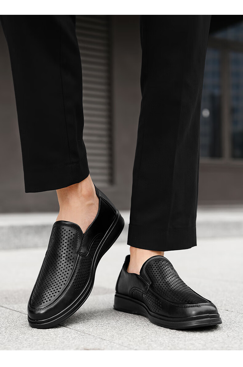 HLA Men's Leather Shoes, Business Casual Breathable Slip-On Leather Sandals for Men HAAPXM2FBH182, Black, Size 39 3