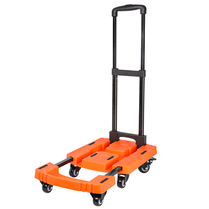SELORSS Folding Handcart Flatbed Trolley Six-Wheel Dolly with Brake Orange BY01-T