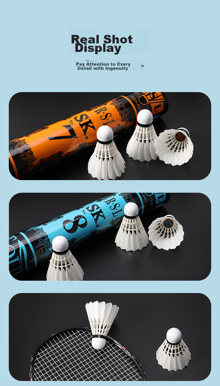 RSL Badminton Shuttlecocks, Duck Feather, 12 Per Tube, Durable, Stable Flight, for Competition And Training, SK.7 Size, 1 Tube 10
