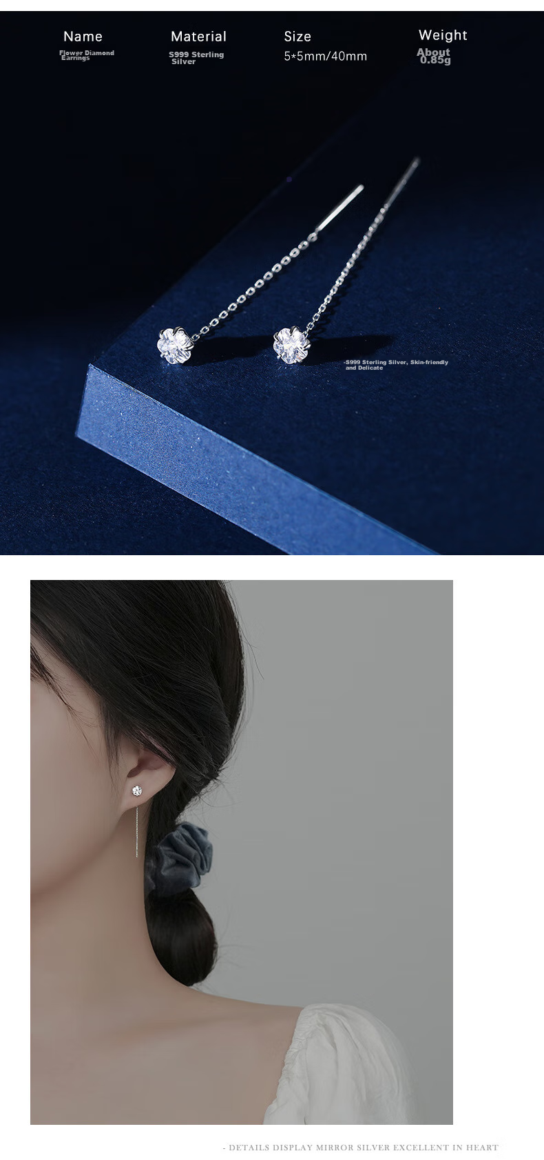 Dijing Long Tassel Earrings for Women, 999 Silver Studs, Ear Piercing Jewelry, Birthday Gift, Valentine's Day Gift for Girlfriend 5