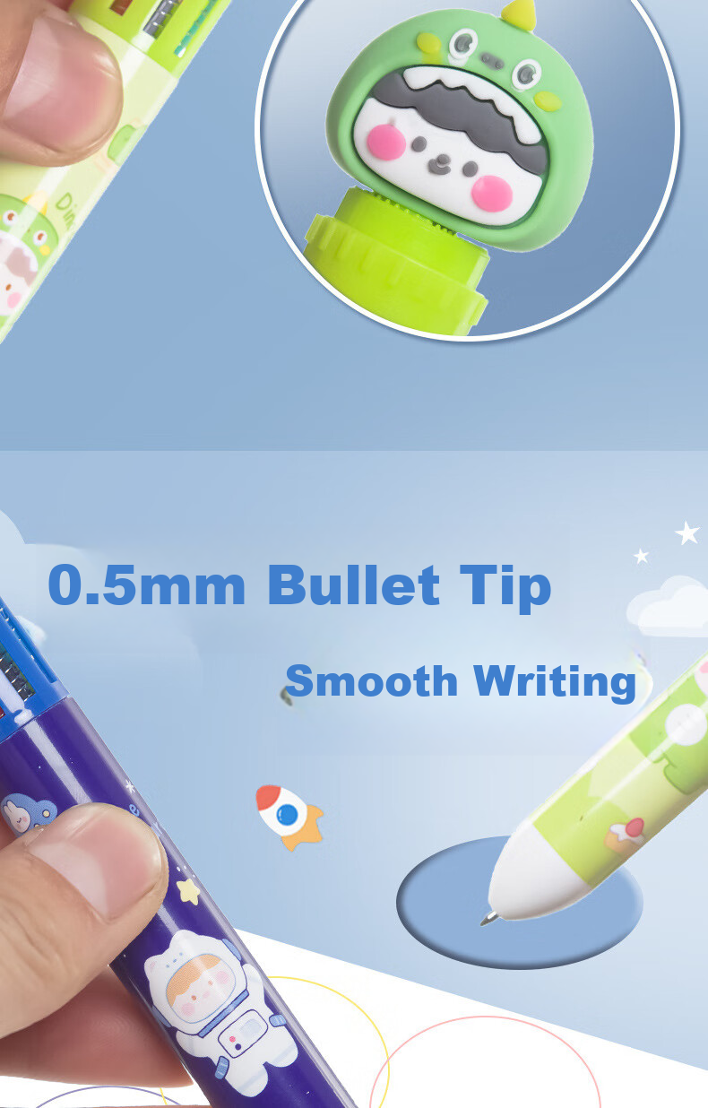 Licao Multi-Color 0.5mm Ballpoint Pen, Cartoon Colorful Pen, Push-Button Ten-Color Ballpoint Pen, Gift for Children, Creative Pen, Student Stationery, 1 Piece [Cute Panda Design] 6