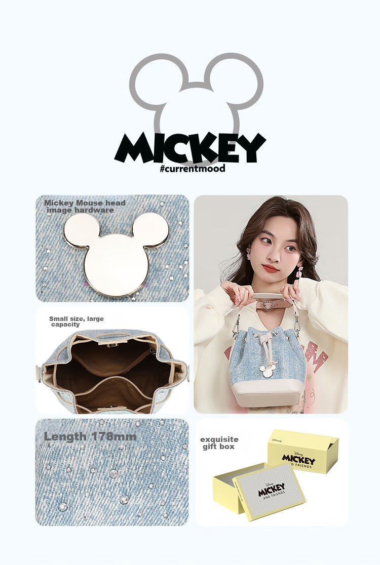 Disney Classic Mickey Women's Shoulder Crossbody Denim Bag Gift Box Dark Denim Mickey Flap Bag 6