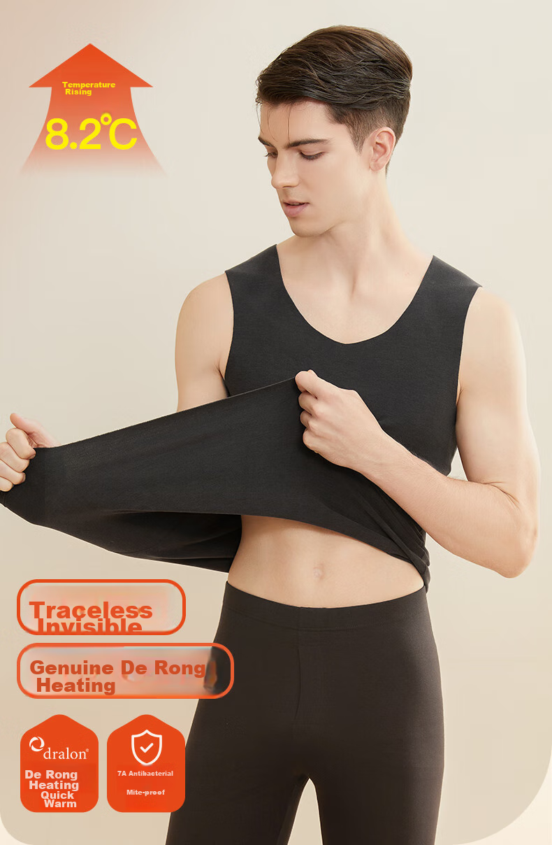 MiiOW [De Rong Heat-Raising 8.2°C] 2026 New Seamless Warm Vest for Men, Antibacterial Undershirt Sleeveless V-Neck 2
