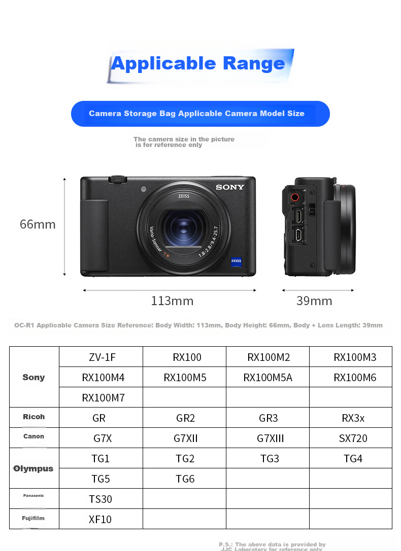 JJC Compatible Camera Pouch for Sony RX100m6, ZV1 Inner Case, Canon G7X2 G7X3 Protective Cover, Ricoh GR3x GR4HDF Fujifilm Storage Bag Accessory 2