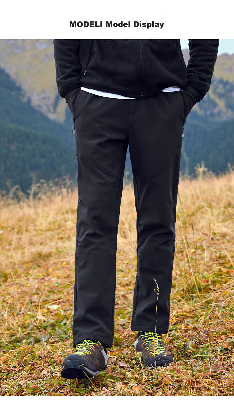 Pioneer Camp Tibetan Wolf Outdoor Softshell Hiking Mountaineering Pants Men's Autumn Windproof Water-Repellent Warm Breathable Straight-Leg Trousers 10