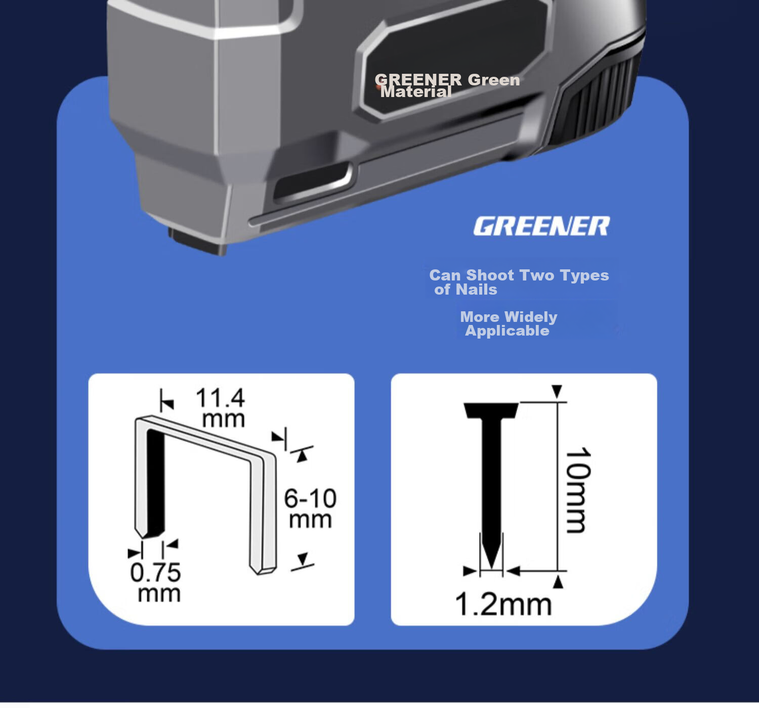 GREENER Electric Nail Gun, Woodworking Nails, Shooting Machine, Wireless Lithium Battery Rechargeable Dual-Use Household Straight Nails, U-Shaped And Door-Type Nails 3