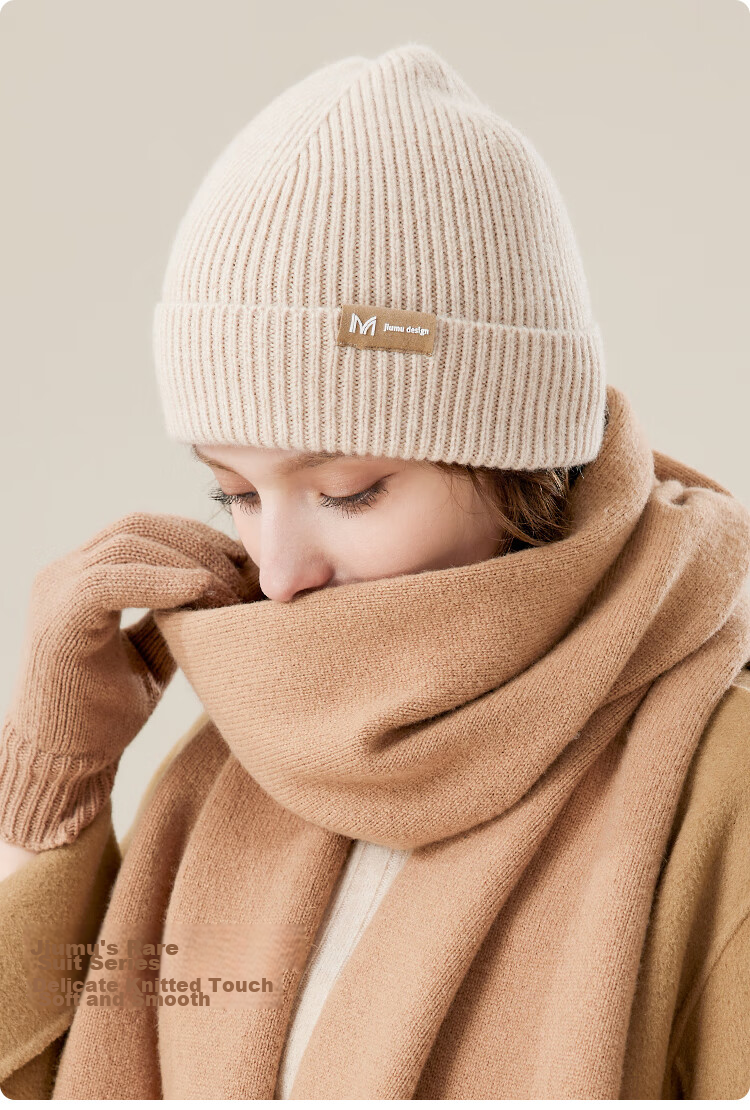 JIUMU Pure Wool Warm Scarf, Hat And Gloves Three-Piece Set for Women, Winter Birthday New Year Gift for Girls, Gift Box Packaging 5