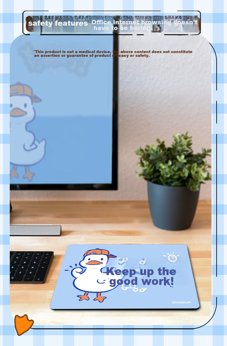 EXCO Work Hard Mouse Pad, Small Size for Girls, Anime Fans, Mini Lockable Edge, Cute Cartoon Design, Laptop Desk Pad, Washable, Add-On Item, 9441 4