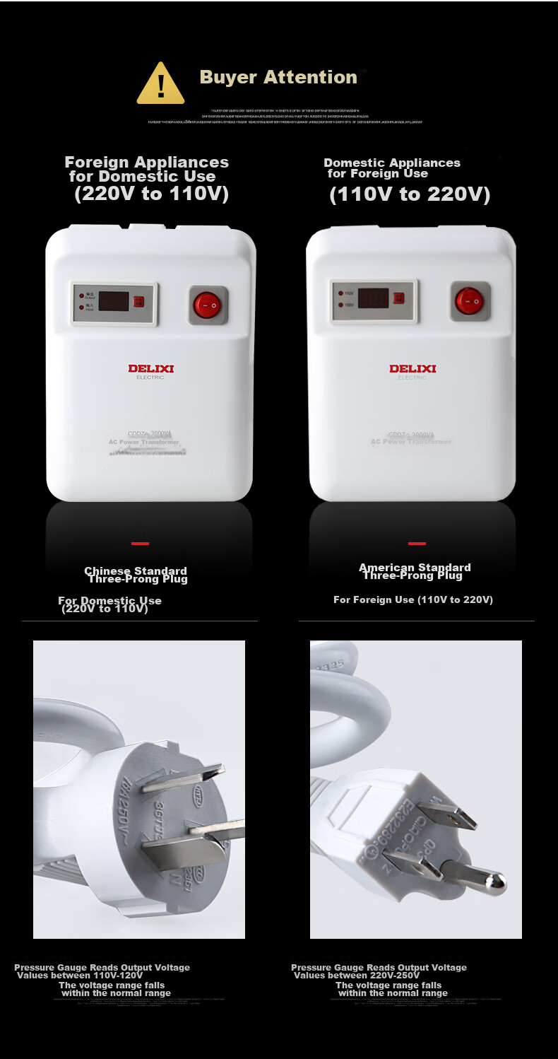DELIXI ELECTRIC Transformer Voltage Converter, Domestic Appliances for Overseas Use, CDDZ-1500W, 110V to 220V 8