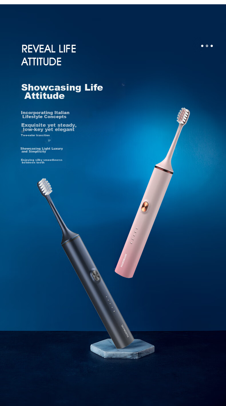 Skyworth Electric Toothbrush for Adults, Rechargeable Smart Sonic Couple's Automatic Toothbrush, Long Battery Life for Men And Women Students, Valentine's Day Couple Gift Box Set, Single Pack P16 Pink Model 3