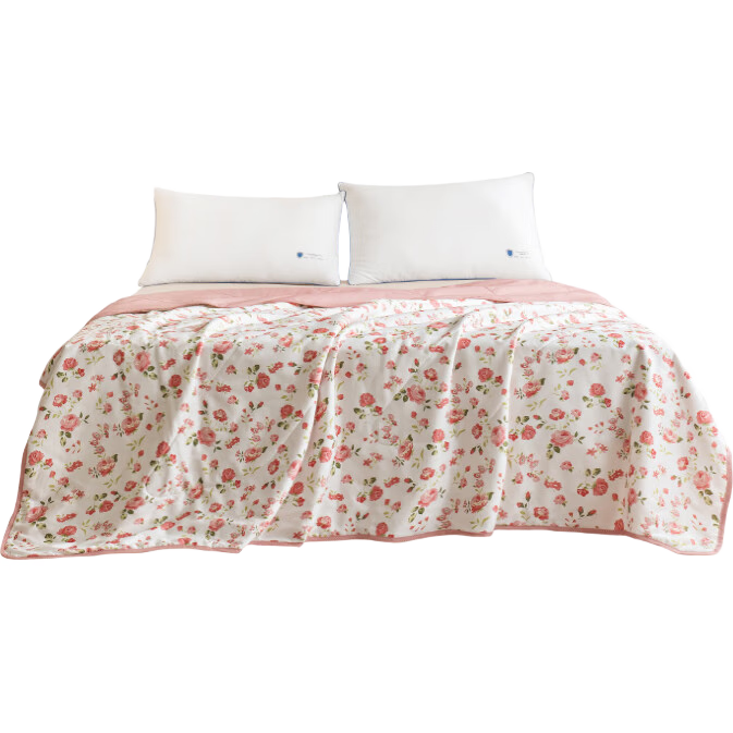 JD Original Summer Cooling Quilt, 100% Pure Cotton, Double-Sided Machine Washable, All-Cotton Air Conditioning Quilt, Class A Fiber Comforter, 2x2.3m, Rose Language