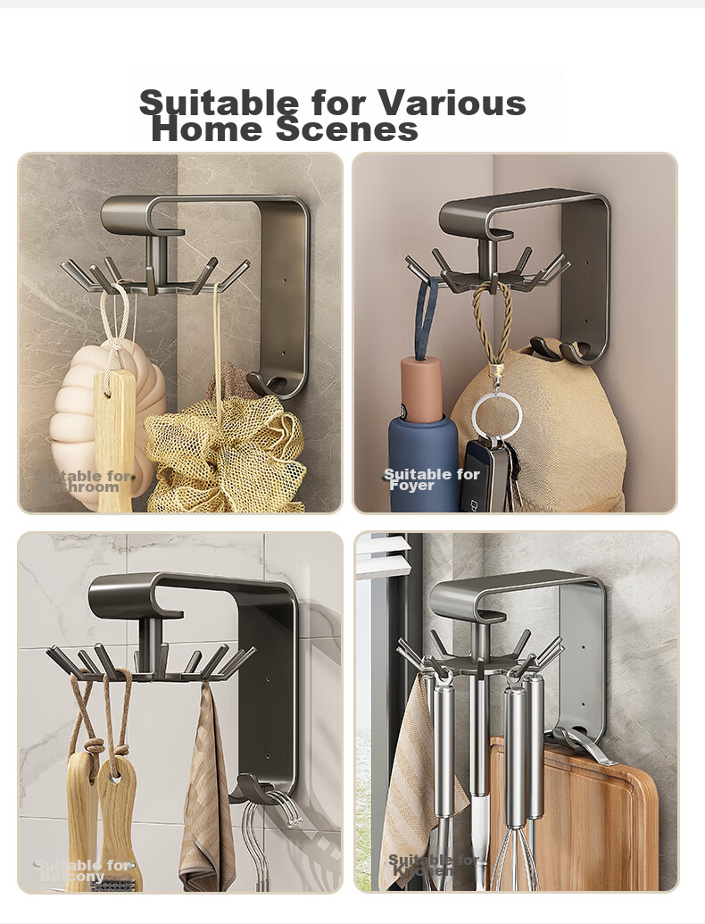 Jiadu Kitchen Rotating Hooks, Multifunctional Wall-Mounted Storage Rack, Utensil Organizer, Spoon And Spatula Hanger, No Drilling Required Shelf 7