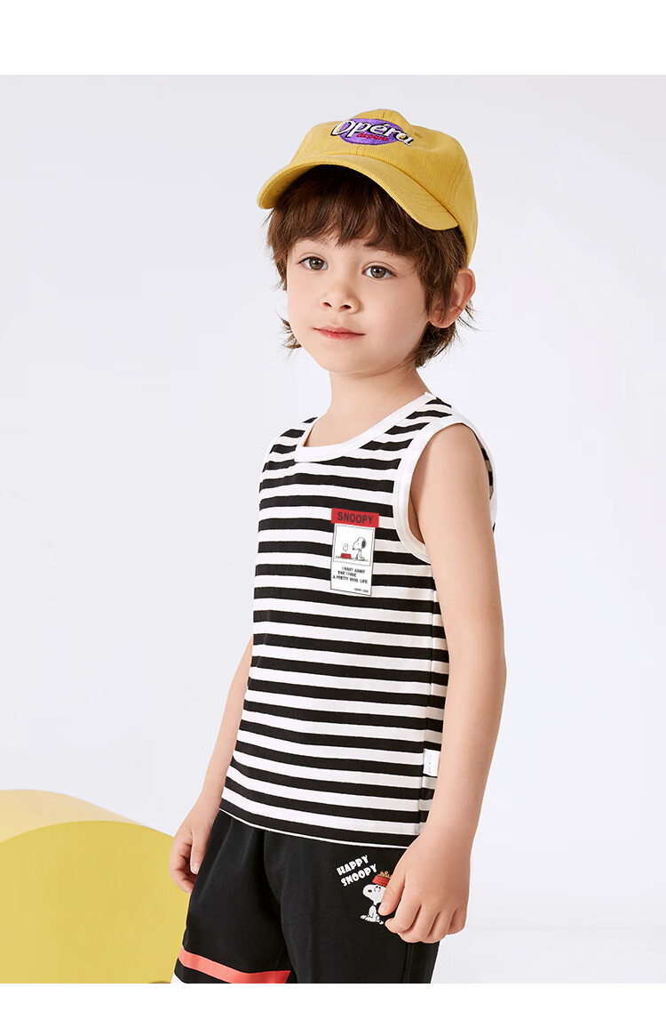 SNOOPY Children's Clothing, Boys' Sleeveless Vest Top, 2-Piece Set, for Young Children, Summer Thin Breathable Clothes 16