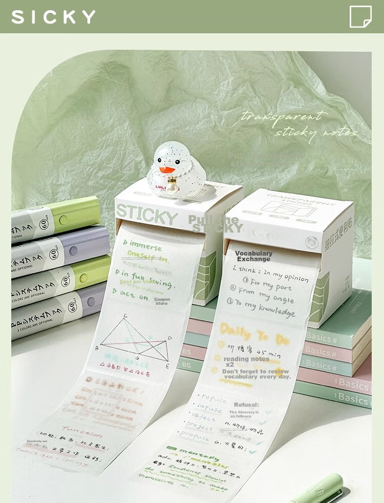 Sannianerban Transparent Pearl Sticky Notes, 50 Sheets/book, Student Stationery, Memo Pads, Label Stickers, Office Supplies, Large/Medium/Small Sizes, 3 Books Per Pack 1
