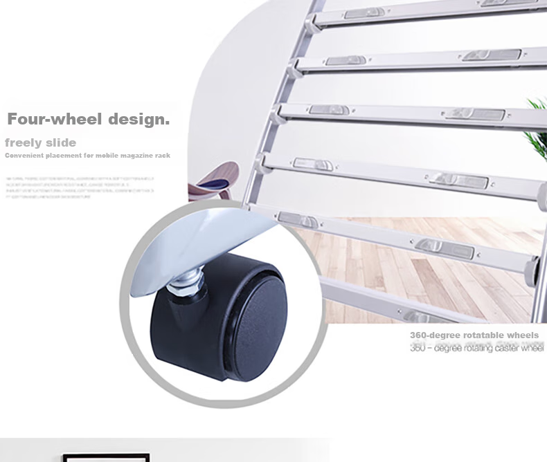 Deli Five-Tier Business Aluminum Alloy Clip Newspaper Rack Magazine Stand Library Bookshelf Newspaper Holder Floor-Standing Display Rack for Promotional Materials, Height 1.05 Meters 4