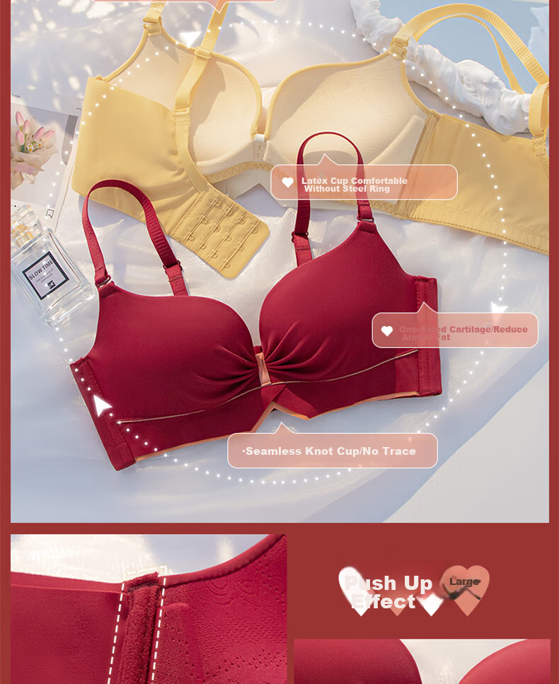 LangSha Zodiac Year Bra Set, Red Wedding, Small Chest Push-Up, Wireless, Horse Year, Side Support Bra, Women's Underwear, Size 32 11