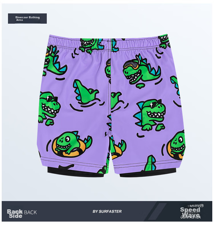 Sulang Hot Spring Swim Trunks for Men, Double-Layer Surfing Beach Swimming Anti-Embarrassment Dinosaur Bath [Double-Layer Swim Trunks] M 10