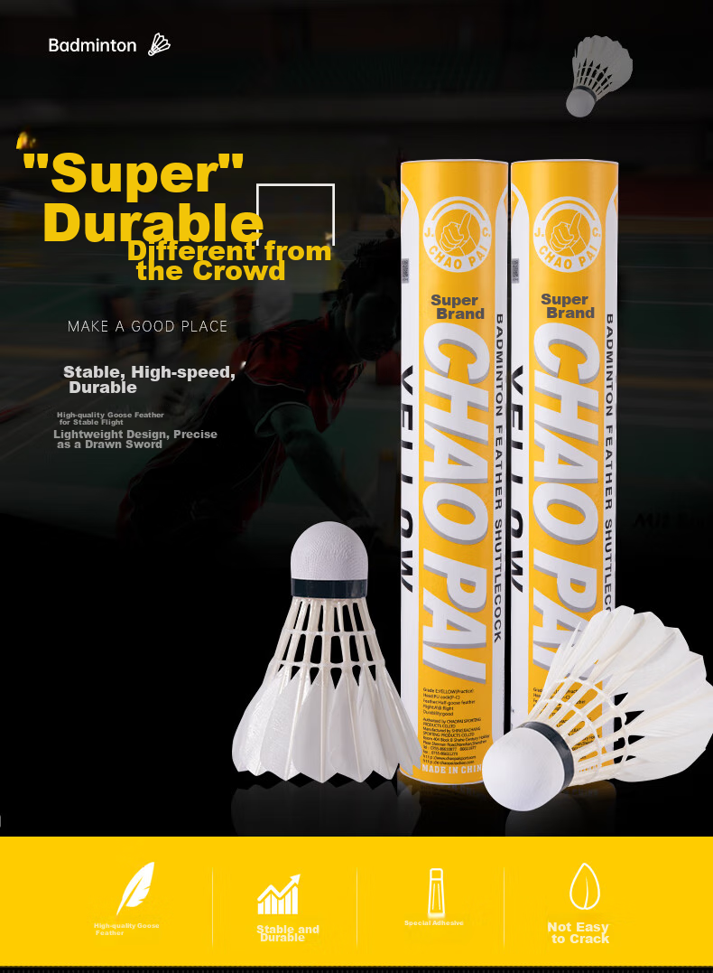 CHAO PAI Badminton Shuttlecocks, Durable for Training And Competition, Goose-Shaped Blades, Composite Design, Double-Piece Structure, Pack of 12, Speed 77 2