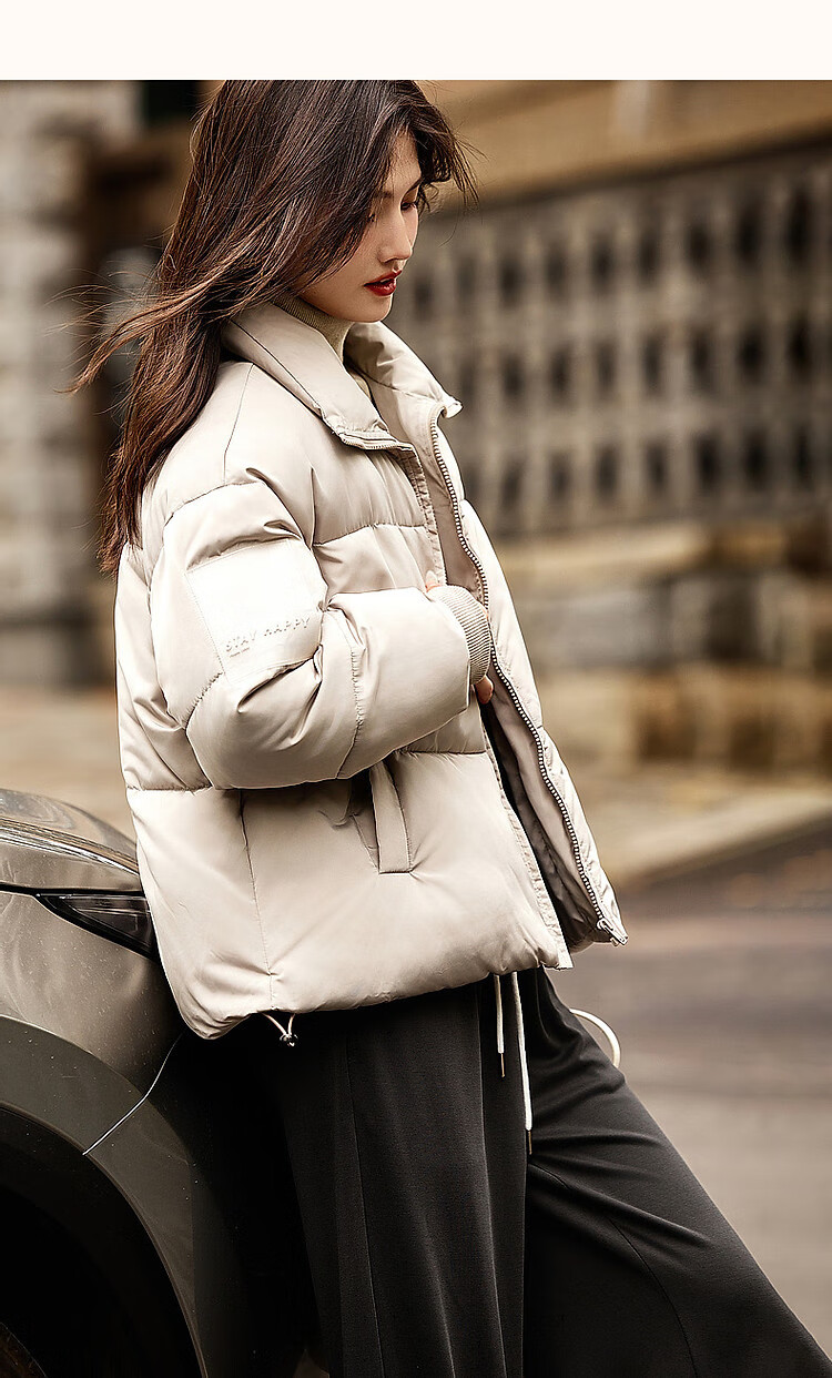 Fluffy Small Bread Winter Lightweight Warm Stand Collar Two-Way Wearing Cotton Jacket with Drawstring Short Women's Cotton Coat 19
