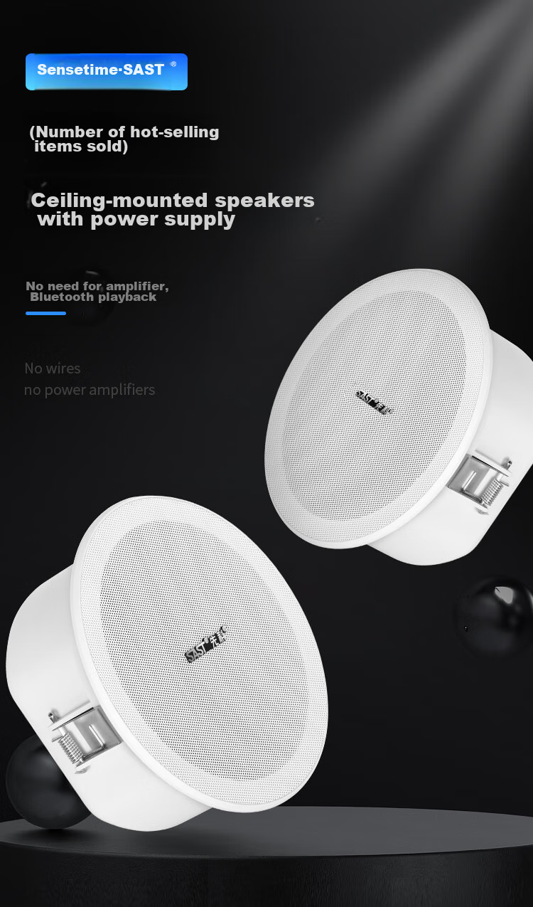 SAST G3 Wireless Bluetooth Ceiling Speaker Set, Recessed Ceiling Speakers with Built-In Amplifier, Active Background Music, for Home Living Room, Conference Room, Shop Broadcasting, Home Use, One-To 1