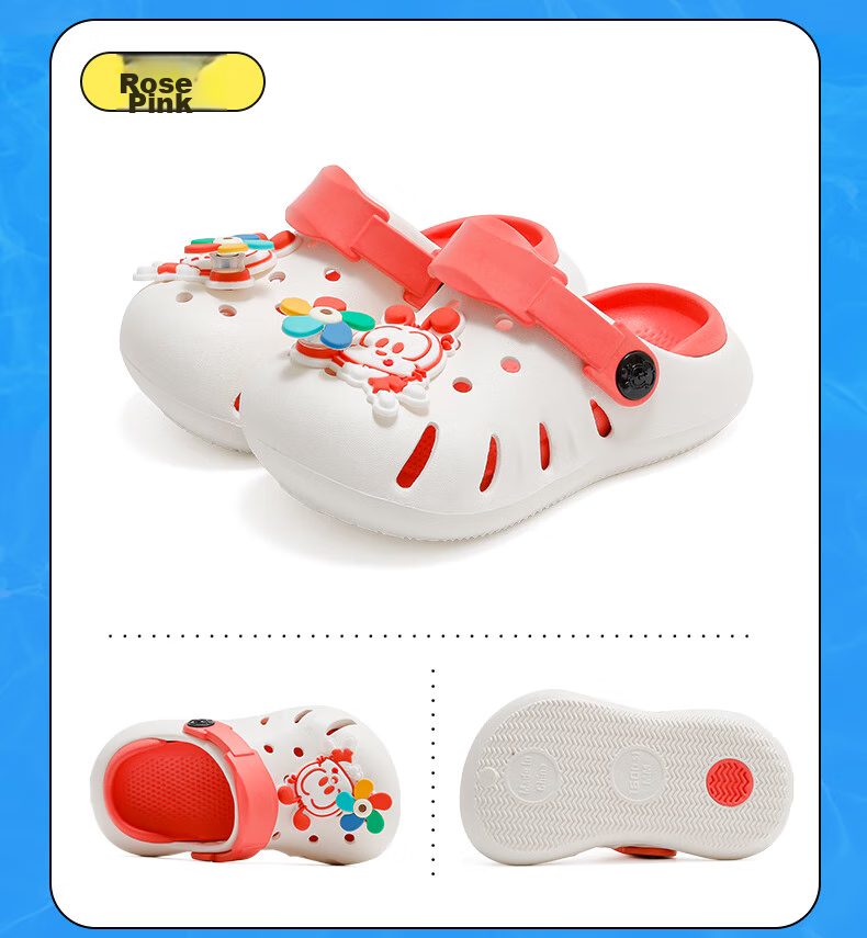 BOBDOG Girls' Beach Shoes, Summer Soft-Soled Casual Clogs, Children's Slippers, 117542010, Rose Pink, Size 180 12