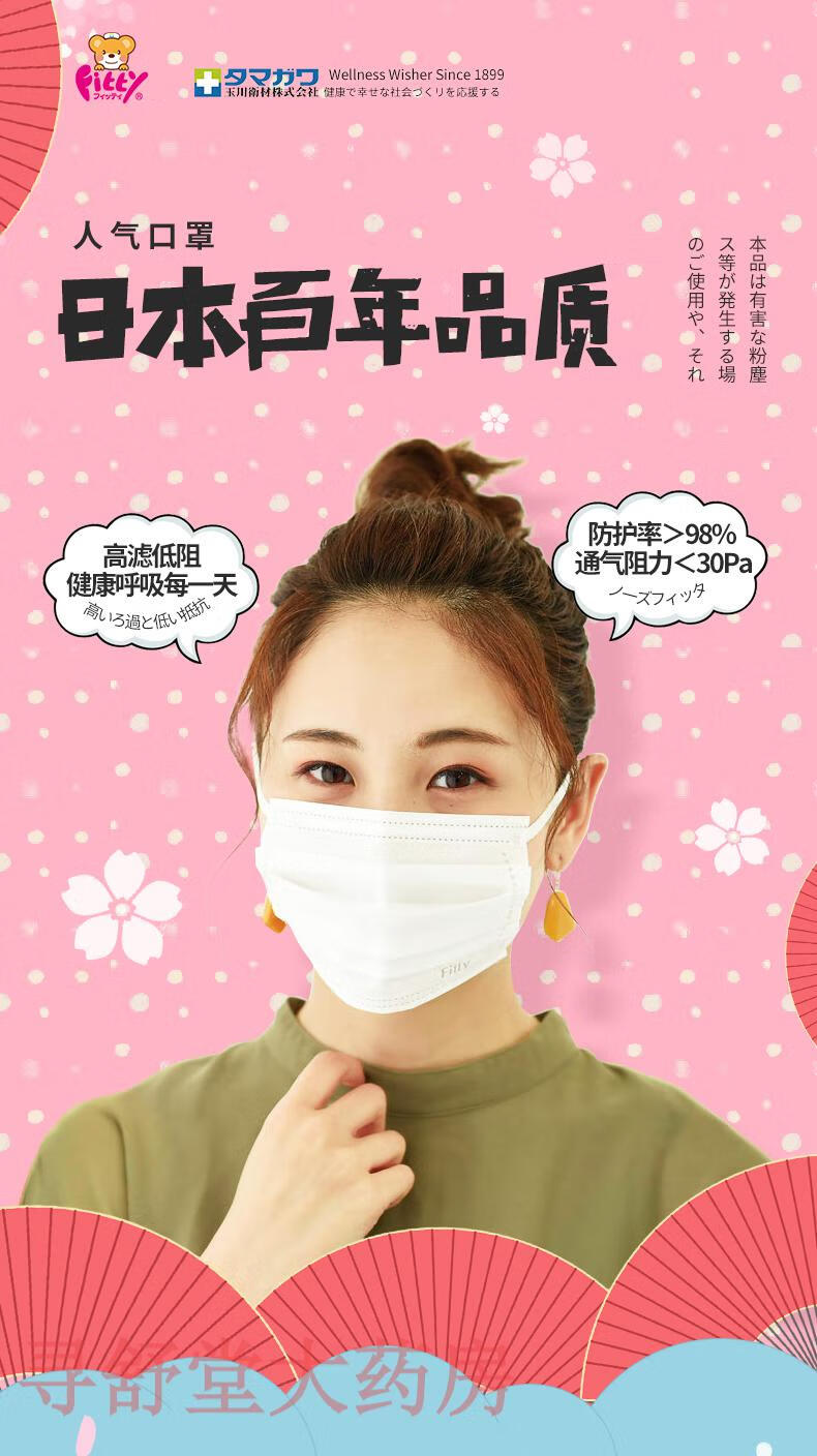 菲蒂(fitty)日本口罩一次性独立包装白色3d立体玉川防护口罩冬季防尘