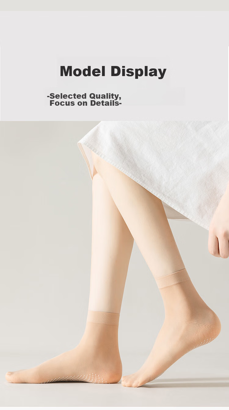 MiiOW 10 Pairs of Socks with Dotted Bottom Short Silk Stockings for Women, Foot Pressure Reduction, Non-Slip, One Size Fits All, Spring And Summer Thin Style - Skin Color 2-24cm 12