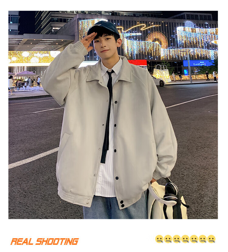Dingfengbaoluo Men's Jacket, Summer Casual Loose Trendy Suede Coat, American Baseball Style YM9921, Black, 3XL 12