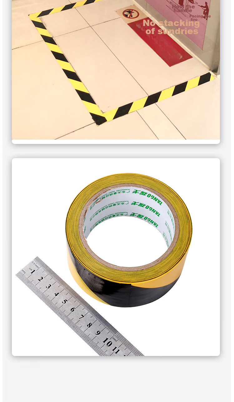 TANGO PVC Warning Tape, Black And Yellow Diagonal Pattern, 48mm*23m*6 Rolls, Anti-Typhoon Zebra Pattern, Factory Warehouse Floor Marking Line, Floor Safety Tape, Positioning Markers, Warning Stickers 7