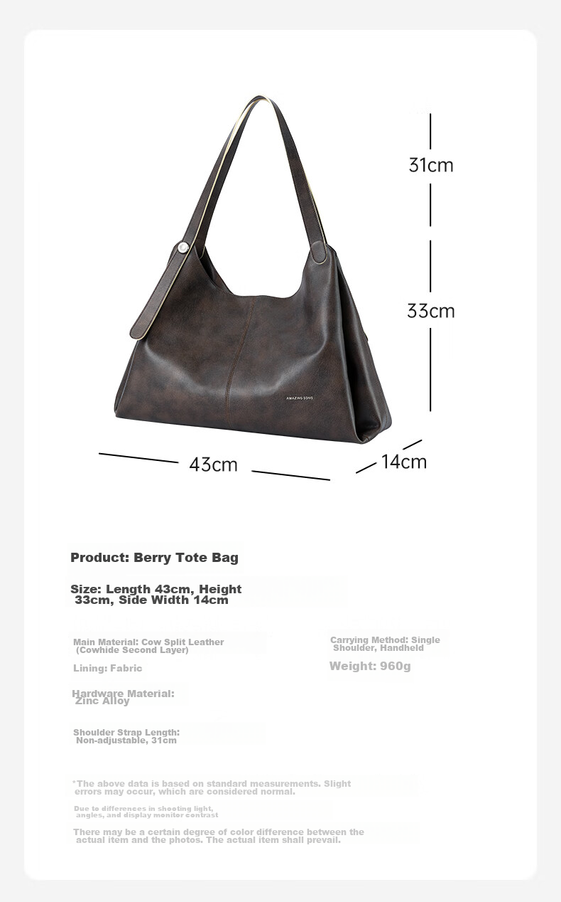 AMAZING SONG Women's Leather Tote Bag, Cowhide Shoulder Bag, Luxurious Large Capacity Simple Commuter Light Luxury Handbag Gift 2
