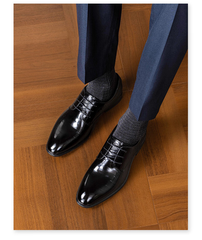 LAORENTOU Men's Leather Shoes, Formal Dress Shoes, Patent Leather Carved Cowhide Business Soft-Soled Wear-Resistant Wedding Groom Shoes, LA89 Black, Size 41 7
