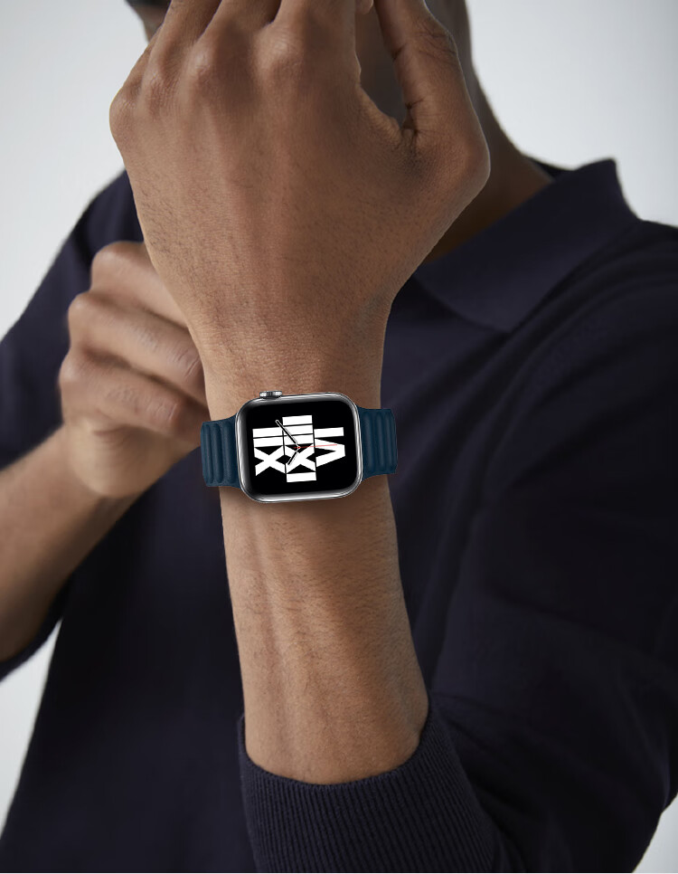 MSSM Leather Strap Compatible with Apple Watch S12/11/ultra4/S10/9/SE3, Magnetic Wristband [Deep Blue] 44-49mm 12