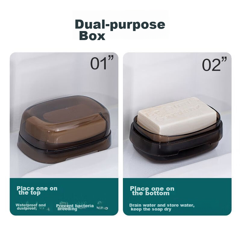 CHAHUA Soap Dish with Lid, Draining, No Drilling Required, Nordic Style Plastic Countertop Soap Holder, 1 Piece