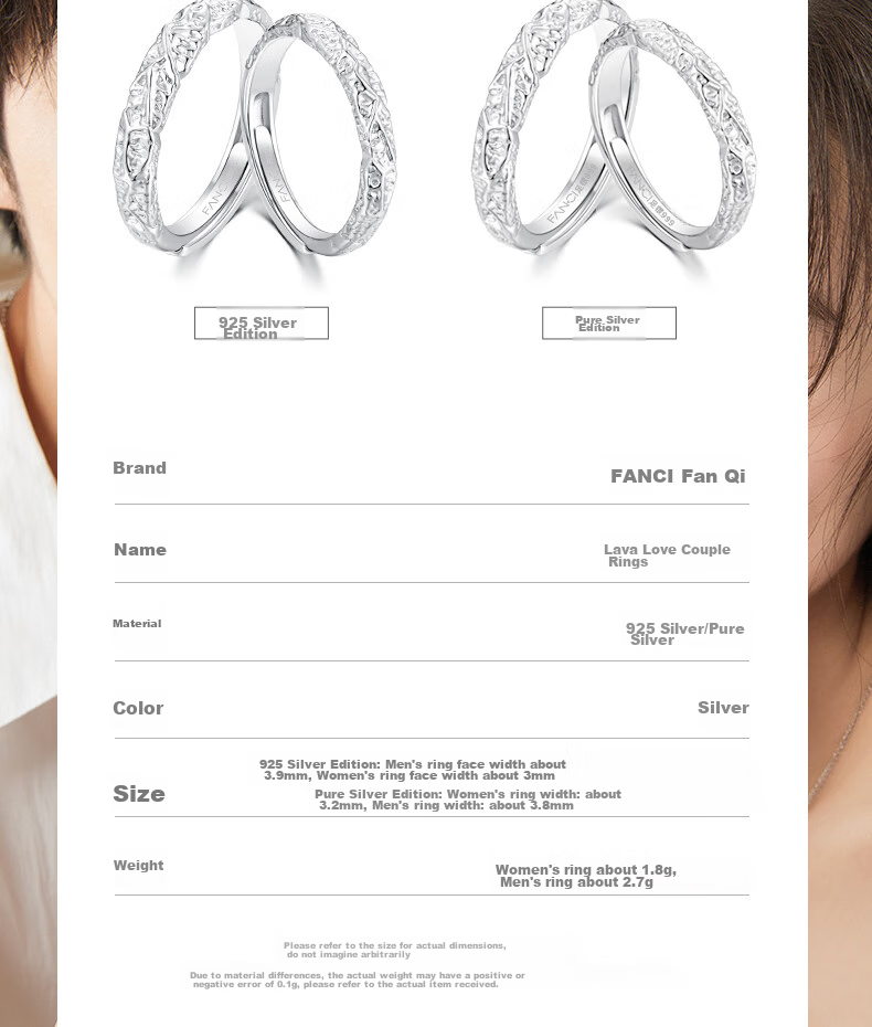Fanci Lava Love Matching Rings, Silver Couple Rings, Birthday Confession Anniversary Gift for Boyfriend Girlfriend 6