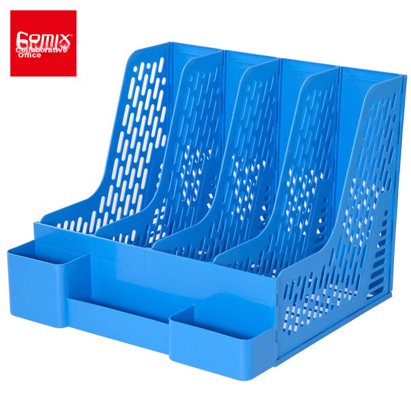 COMIX Thickened File Holder with Pen Cup, Four-Section File Organizer, Durable File Basket Document Rack, Blue B2034